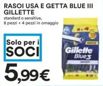 Coop Superstore Rasoi usa e getta blue iii gillette standard o sensitive, 8 pezzi + 4 pezzi in omaggio offerta