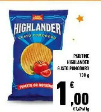 Conad Highlander patatine gusto pomodoro offerta
