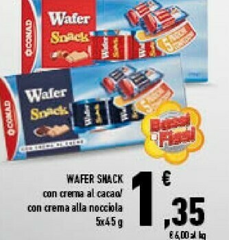 Conad Conad - wafer snack con crema alla nocciola 225 g(ml) offerta