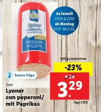 Lidl Siebi Lyoner con peperoni/ mit Paprikas offerta