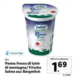 Lidl Mila Panna fresca di latte di montagna/Frische Sahne aus Bergmilch offerta