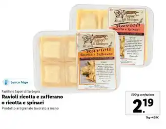 Lidl Pastificio Sapori di Sardegna Ravioli ricotta e zafferano o ricotta e spinaci offerta