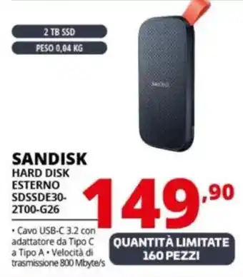 Comet SANDISK HARD DISK ESTERNO SDSSDE30-2T00-G26 offerta