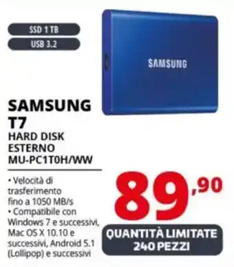 Comet SAMSUNG T7 HARD DISK ESTERNO MU-PC1T0H/WW offerta