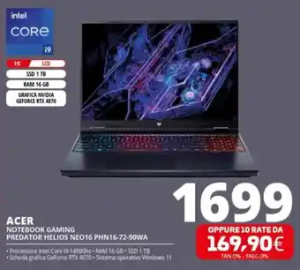 Comet ACER NOTEBOOK GAMING PREDATOR HELIOS NEO16 PHN16-72-90WA offerta