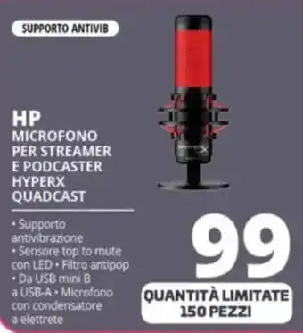 Comet Hp microfono per streamer e podcaster hyperx quadcast offerta