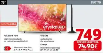 Comet SAMSUNG Crystal UHD 75" DU7170 offerta