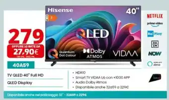 Comet Hisense TV QLED 40" Full HD QLED Display offerta