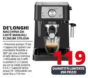 Comet DE'LONGHI MACCHINA DA CAFFÈ MANUALI EC260.BK STILOSA offerta