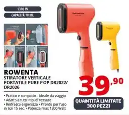 Comet ROWENTA STIRATORE VERTICALE PORTATILE PURE POP DR2022/ DR2026 offerta