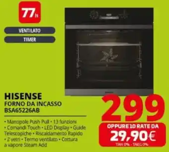 Comet HISENSE FORNO DA INCASSO BSA65226AB offerta