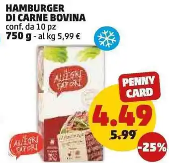 PENNY Hamburger di carne bovina conf. da 10 pz offerta