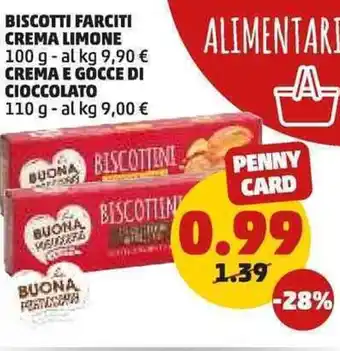 PENNY Biscotti farciti crema limone al kg crema e gocce di cioccolato offerta