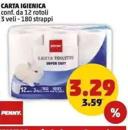 PENNY Carta igienica conf. da 12 rotoli 3 veli - 180 strappi offerta