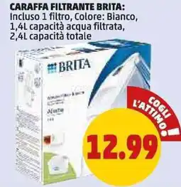 PENNY Caraffa filtrante brita: incluso 1 filtro, colore: bianco, capacità acqua filtrata,  capacità totale offerta