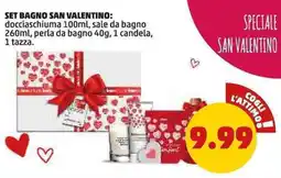 PENNY Set bagno san valentino: docciaschiuma sale da bagno 260ml, perla da bagno, 1 candela, 1 tazza. offerta