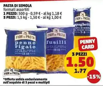 PENNY Pasta di semola formati assortiti 3 pezzi offerta