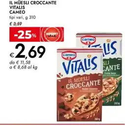 Bennet Il muesli croccante vitalis CAMEO offerta