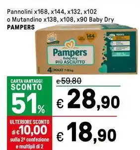 Iper La Grande Pannolini x168, x144, x132, x102 PAMPERS offerta