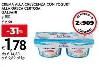 Bennet Crema alla crescenza con yogurt alla greca certosa GALBANI offerta