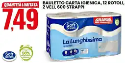 Eurospin Bauletto carta igienica, 12 rotoli, 2 veli, 600 strappi offerta