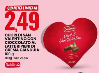 Eurospin Cuori di san valentino con cioccolato al latte ripieni di crema gianduia offerta