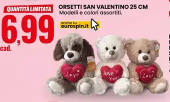 Eurospin Orsetti san valentino 25 cm modelli e colori assortiti. offerta