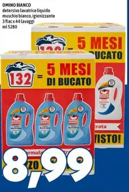 MEGA OMINO BIANCO detersivo lavatrice liquido muschio bianco, igienizzante offerta