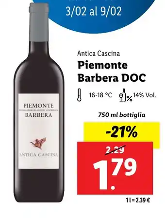 Lidl Antica Cascina Piemonte Barbera DOC offerta