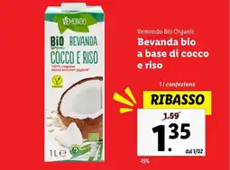 Lidl Vemondo Bio Organic Bevanda bio a base di cocco e riso offerta