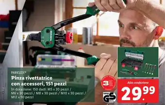 Lidl PARKSIDE Pinza rivettatrice con accessori, 151 pezzi offerta