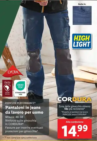 Lidl PARKSIDE PERFORMANCE Pantaloni in jeans da lavoro per uomo offerta