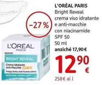 dm drogerie markt L'oreal paris bright reveal crema viso idratante SPF 50 50 ml offerta