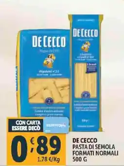 Deco Supermercati De cecco pasta di semola formati normali offerta