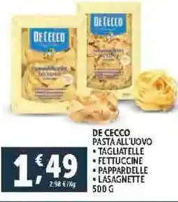 Deco Supermercati De cecco pasta all'uovo offerta