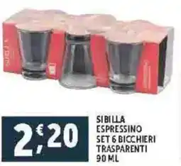 Deco Supermercati Sibilla espressino set 6 bicchieri trasparenti offerta