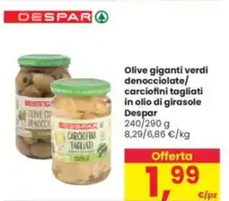 Interspar Olive giganti verdi denocciolate/ carciofini tagliati in olio di girasole Despar offerta