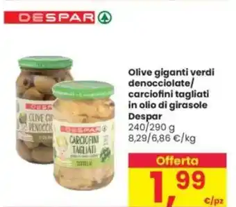 Interspar Olive giganti verdi denocciolate/ carciofini tagliati in olio di girasole Despar offerta