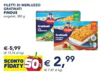 Esselunga Filetti di merluzzo gratinati findus surgelati, offerta