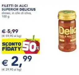 Esselunga Filetti di alici superior delicius distesi, in olio di oliva, offerta