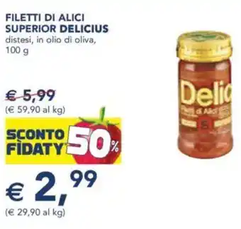 Esselunga Filetti di alici superior delicius distesi, in olio di oliva, offerta