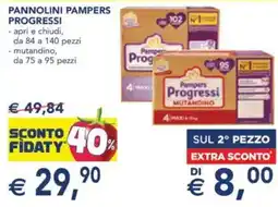 Esselunga Pannolini pampers progressi - apri e chiudi, da 84 a 140 pezzi - mutandino, da 75 a 95 pezzi offerta