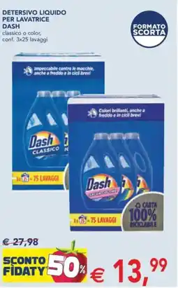 Esselunga Detersivo liquido per lavatrice dash classico o color, conf. 3 x 25 lavaggi offerta