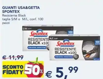 Esselunga Guanti usa&getta spontex resistente black taglia S/M o M/L, conf. 100 pezzi offerta