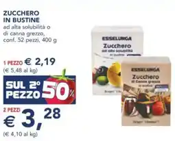 Esselunga Zucchero in bustine ad alta solubilità o di canna grezzo, conf. 52 pezzi, offerta