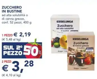 Esselunga Zucchero in bustine ad alta solubilità o di canna grezzo, conf. 52 pezzi, offerta