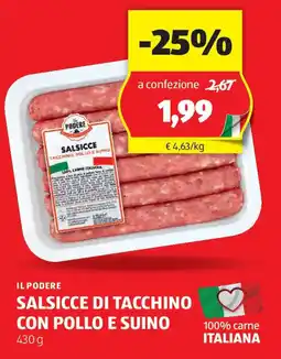 ALDI Il podere salsicce di tacchino con pollo e suino offerta