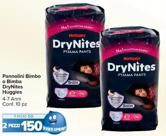 Carrefour Market Pannolini Bimbo o Bimba DryNites Huggies offerta