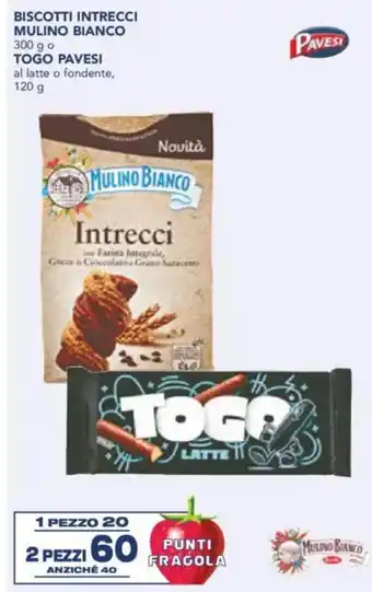 Esselunga Biscotti intrecci mulino bianco o togo pavesi al latte o fondente, offerta