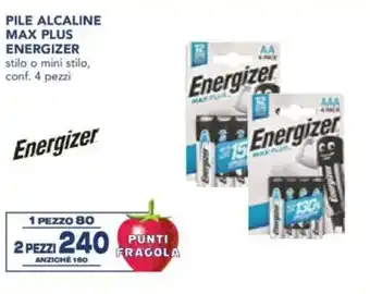 Esselunga Pile alcaline max plus energizer stilo o mini stilo, conf. 4 pezzi offerta